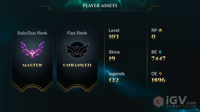PEAK Master 77 LP{SE16 S2 EUW-Currently Master 12 LP %70 All Champs{122} 19 Skins/Unverified Mail-Handmade-Full Access-Master Icon -2022 Account