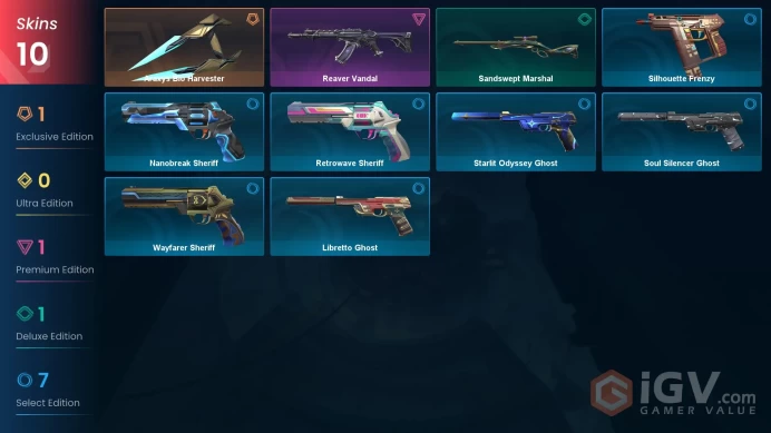 [EU] 10 SKINS  | Araxys Bio Harvester  | Reaver Vandal | ~ 6,125 VP Inventory value