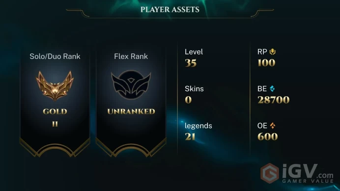[EUW] | Gold II  | Champion 33 | 29K BE+ |  LVL 30 |  | Full Access | Instant Delivery |Unverified Email | FF9