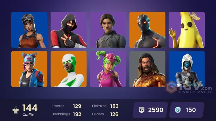 144 skins | Renegade Raider | IKONIK | Florin | Rogue Agent | Tart Tycoon | The Prisoner | Valor | Zenith | Omega | Blackheart | Backlash | 150 