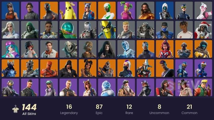 144 skins | Renegade Raider | IKONIK | Florin | Rogue Agent | Tart Tycoon | The Prisoner | Valor | Zenith | Omega | Blackheart | Backlash | 150 