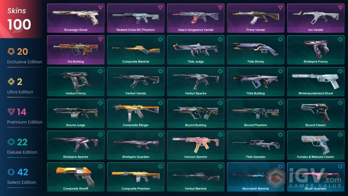 NA/USA 88250 VP Spent VCT LOCK//IN Misericordia Prelude to Chaos Vandal Prime Vandal Ion Vandal Horizon Spectre Protocol 781-A Phantom Sentinels