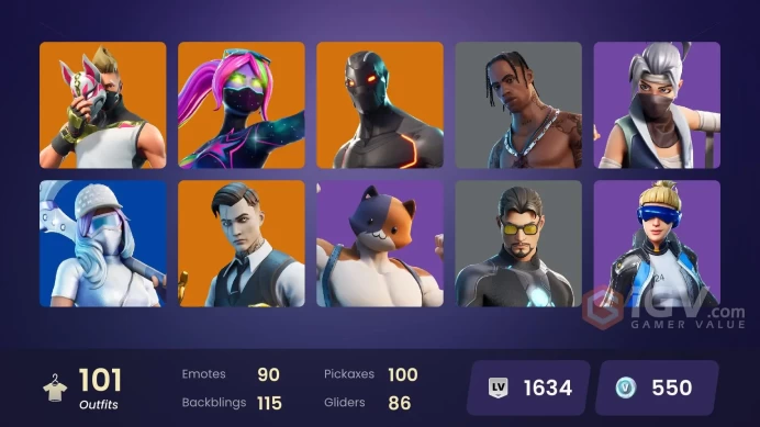 101 skins | Neo Versa | Travis Scott | Gold Midas | Leviathan Axe | Blue Striker | Cloud Striker | The Champion | Trilogy | 550 V