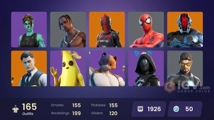 165 skins | Eon | Travis Scott | Gold Meowscles | Gold TNTina | Gold Midas | Gold Brutus | Sentinel | Red Knight | Gear Specialist Maya | Zenith