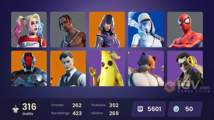 316 skins | Glow | Travis Scott | Gold Meowscles | Gold Midas | Gold Brutus | Mat Master | Andromeda | Naruto Uzumaki | Spire Assassin | 50 VB