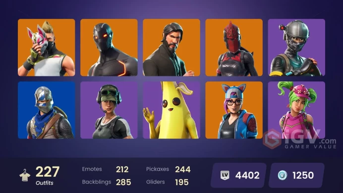 227 skins | OG STW | The Reaper | Blue Squire | Royale Knight | Elite Agent | Prodigy | Clutch | Rogue Agent | Trailblazer | Grind | Valor | 350