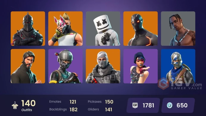 140 skins | OG STW | Black Knight | Sparkle Specialist | The Reaper | Blue Squire | Royale Knight | Elite Agent | Blue Team Leader | Travis Scot