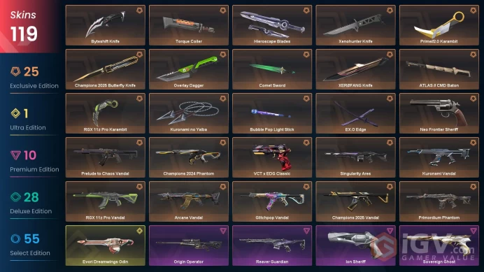 EU/TUR 84365 VP Spent Champions 2025 Bundle Champions 2024 Phantom Prime//2.0 Karambit Primordium PhantomReaver Vandal Recon Phantom Gaia's Veng