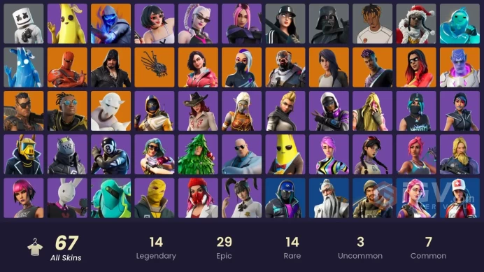 (PC PSN XBOX) 67 skins | MERRY MINT AXE / JOLTARA / Fade | Gear Specialist Maya | Hybrid | The Scientist | Catalyst | Fusion | Rox | Blackheart