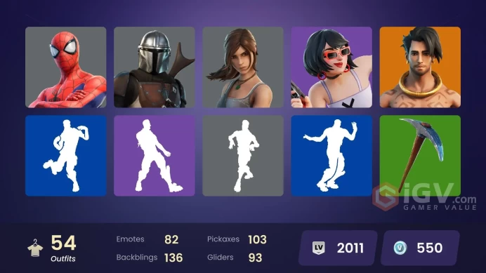 | PC/PSN | 54 SKINS | Kymera | Menace | Predator | Snap | Frostbite | Spire Assassin | Ronin | The Origin | Mandalorian | 550 VBUCKS | Fl4o5 |