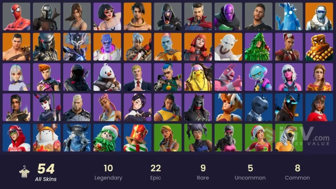 | PC/PSN | 54 SKINS | Kymera | Menace | Predator | Snap | Frostbite | Spire Assassin | Ronin | The Origin | Mandalorian | 550 VBUCKS | Fl4o5 |