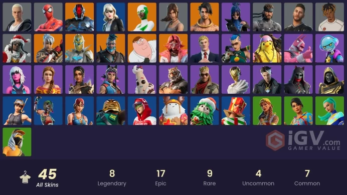 | PC/XBOX | 45 SKINS | Valeria | Omegarok | Backlash | Raz | Peter Griffin | The Foundation | Ronin | Spectra Knight | 200 VBUCKS | FkN6k |