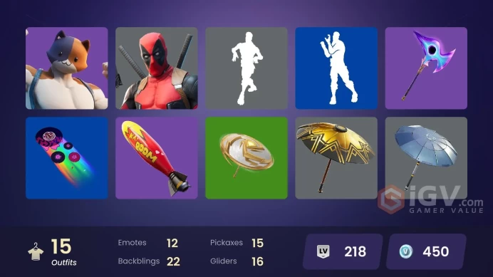 | PC | 15 SKINS | Gear Specialist Maya | Deadpool | Lady of Cranes | Raven Team Syd | Nyanja | TNTina | Kyran Aryk | Skye | 450 VBUCKS | FWseZ |
