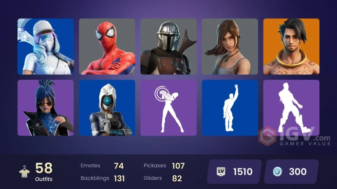 | PC/PSN | 58 SKINS | Ronin | Raz | Valeria | Peter Griffin | Spire Assassin | Mandalorian | Menace | Snowmando | Mancake | 300 VBUCKS | Fl2AI |