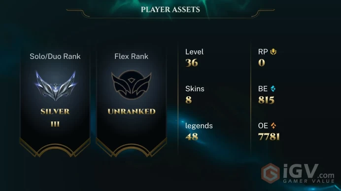 EUW -(S16) SILVER 3 START - +60LP GAIN - 48 Champ - 8 Good Skins(1 Legendary, 1 Epic) - 815 BE - S7 ACC - FULL ACCES - CHEAP