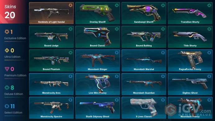 | LATAM | 20 SKINS | VALUE: 2175 VP | Sentinels of Light Vandal | RANKED READY | 213 LEVEL | INSTANT DELIVERY | FULL ACCESS | FiqyI |