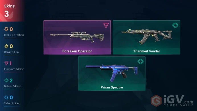 | AP | 3 SKINS | VALUE: 4325 VP | Forsaken Operator | Titanmail Vandal | RANKED READY | 38 LEVEL | INSTANT DELIVERY | FULL ACCESS | FisXY |