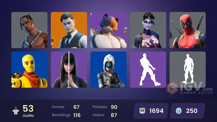 [PC/XBOX] 53 skins | Travis Scott | Torin | Joey | Gear Specialist Maya | Dire | Calamity | Midas | Kymera | Dark Bomber | Deadpool | 250 VB