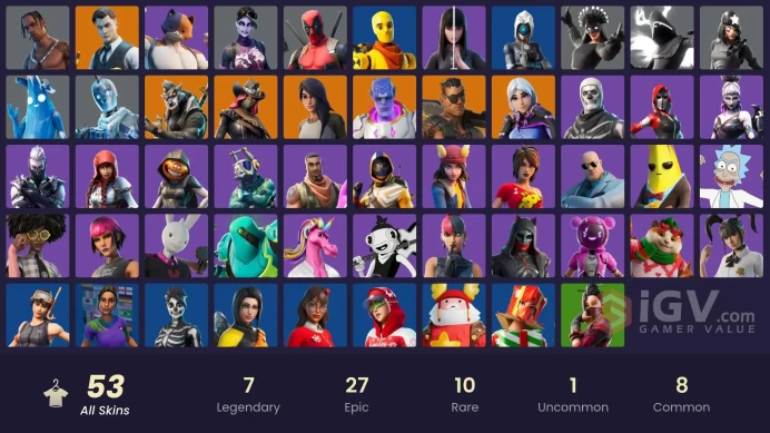 [PC/XBOX] 53 skins | Travis Scott | Torin | Joey | Gear Specialist Maya | Dire | Calamity | Midas | Kymera | Dark Bomber | Deadpool | 250 VB