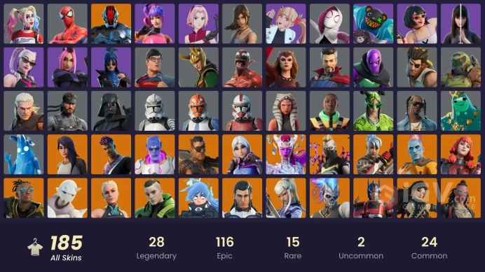 (PC PSN XBOX) 185 skins | Twyn | Kymera | Torin | Ronin | Peter Griffin | The Foundation | Optimus Prime | Zeus | Malik | Mizuki | Snap / LARA C