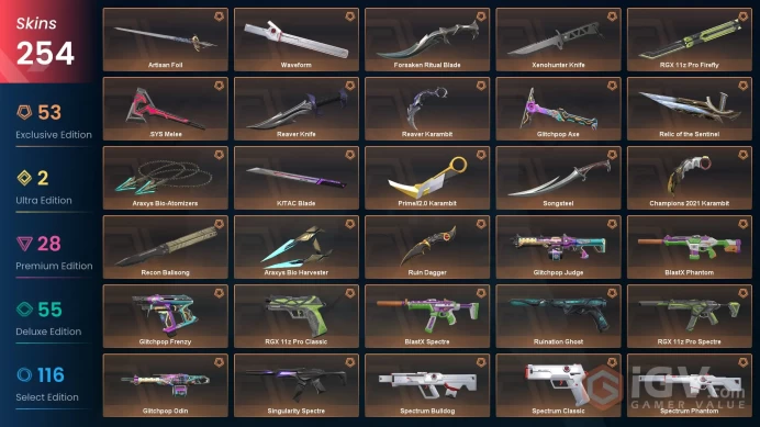 EU Level 186 253 Skins 28 Agents Spectrum Guardian RGX 11z Pro Phantom Forsaken Classic Reaver Operator Protocol 781-...