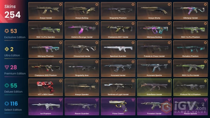 EU Level 186 253 Skins 28 Agents Spectrum Guardian RGX 11z Pro Phantom Forsaken Classic Reaver Operator Protocol 781-...