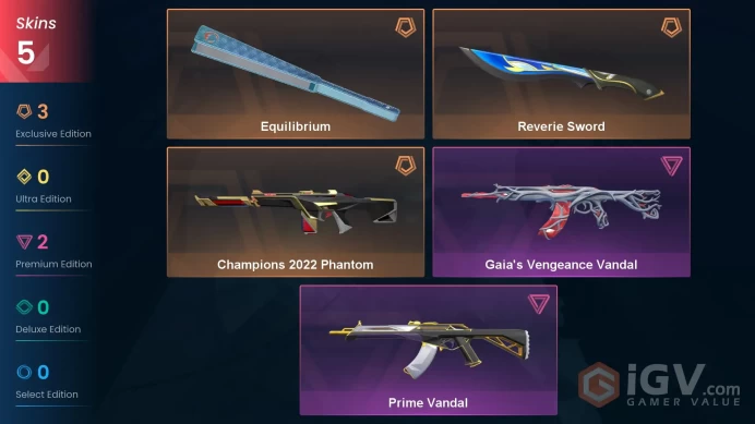NA Level 38 5 Skins 14 Agents Gaia's Vengeance Vandal Gaia's Vengeance Vandal Champions 2022 Phantom Prime Vandal Gai...