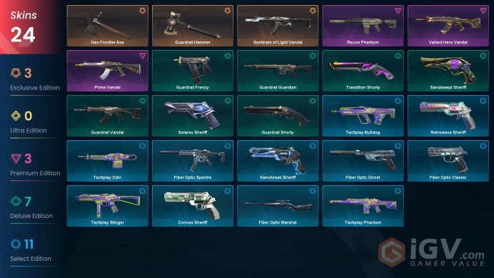 [EU\TURKEY] - SKINS 24 - KNIFE 2 - Neo Frontier Axe - Guardrail Hammer - Sentinels of Light Vandal - FULL ACCESS - INSTANT DELIVERY