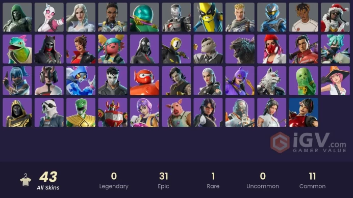 Fortnite Account [PC] 43 skins | War Machine | Emma Frost | Peelverine | Shuri | Doom | Gwenpool | Mysterio | Slayer Juice WRLD | 200 VB