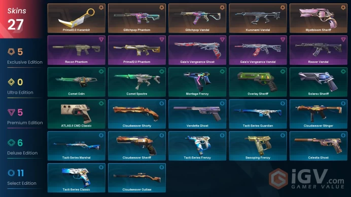 EU / 27 LUX SKINS (Kuronami Vandal+Reaver Vandal+Gaia's Vengeance Vandal+Mystbloom Sherif) + 1 KNIFFE (Prime//2.0 Karambit) / MAIL (FULL ACCESS)