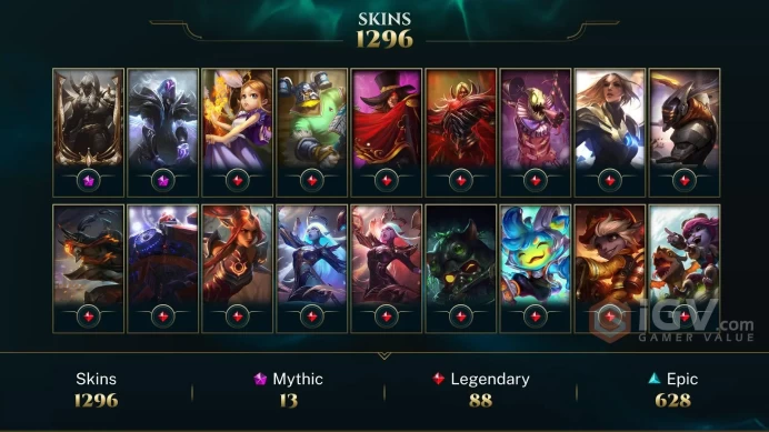 NA | 1296 Skins | 170 Champions | Level 721 | 49722 BE | Program Camille | High Noon Talon | Battle Bat Vayne | K/DA ...