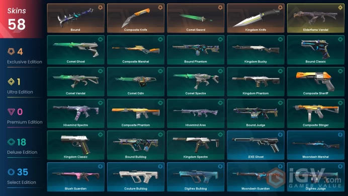 | EU | 4 KNIFE | 58 SKINS | VALUE: 2475 VP | Elderflame Vandal | Bound | RANKED READY | 100 LEVEL | INSTANT DELIVERY | FULL ACCESS | FZzaX |