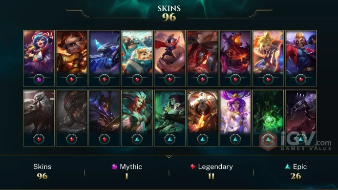 EUW / UNRANKED - 150 Champ - 96 Perfect Skins(1 Mythic, 11 Legendary, 26 Epic) - 11.9K BE - FULL ACCES - LIFETIME WARRANTY - CHEAP