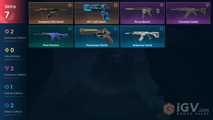 [BRAZIL] 7 SKINS | VCT x LEV Classic | Champions 2023 Vandal | Cryostasis Vandal | Recon Spectre ~ 8,375 VP Inventory value