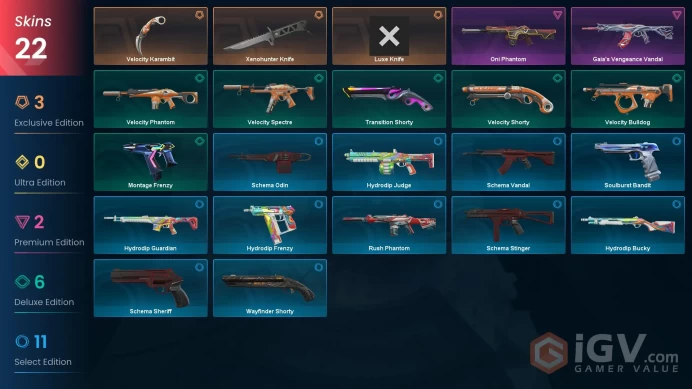 EU / 22  LUX SKINS (Gaia's Vengeance Vandal+Oni Phantom) + 3 KNIVES (Xenohunter Knife+Xenohunter Knife+Karambit) / MAIL (FULL ACCESS)