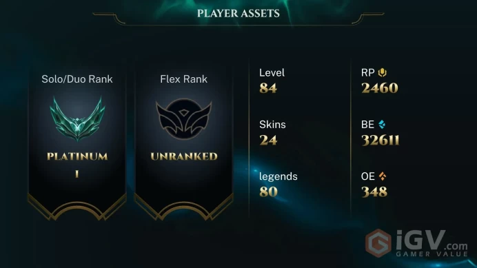 [EUW] S16! - SPLIT 2! Platinum 1 53 LP - 2460 RP - 24 Skins - 32.6 K Be - Ranked Ready - Insta Delivery