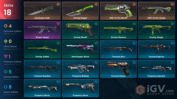 EU | 18 Skins | Full Acces | Rgx11z Pro Vandal | Rgx11z Pro Sheriff | Xenohunter Knife | Reaver Vandal | Battlepass Skins