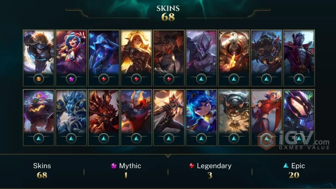 [TR] | 68 Skin | 171 Champ | Unranked | 9 RP | Email Access | 2025 Ready | 3651 BE | Honor 3 | Level 170