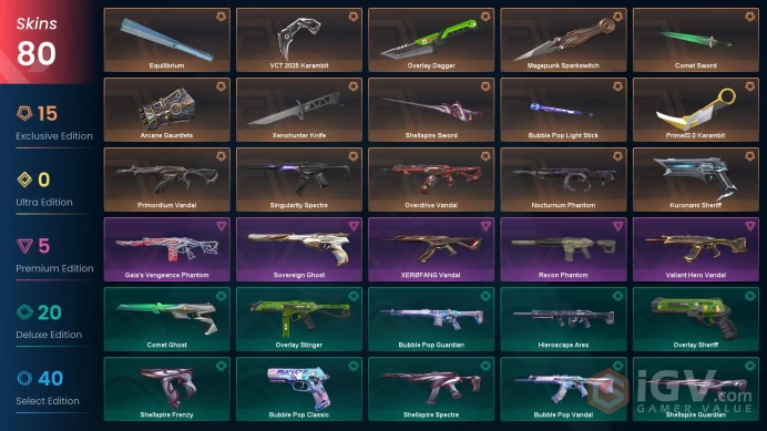 NA/USA 48650 VP Spent VCT 2025 Karambit Prime//2.0 Karambit Primordium Vandal Nocturnum Phantom Recon Phantom Valiant Hero Vandal Sovereign Ghos