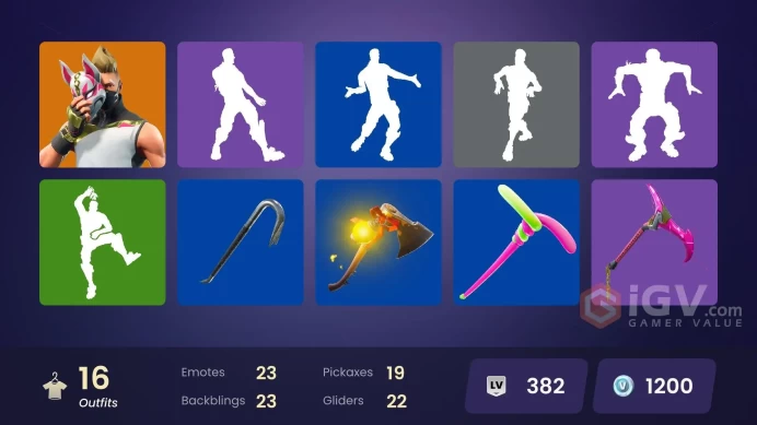 | PC/PSN/XBOX | 16 SKINS | Spider Knight | Drift | Blackheart | Hybrid | Ragnarok | The Ace | Sledgehammer | Rook | 1200 VBUCKS | Fm50L |