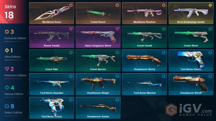 18 Skins // EU-TR // Evori DreamWings Vandal + Reaver Vandal + Mystbloom Phantom + Gaia's Ghost + Mystbloom Kunai + 2 Knife // FULL Access