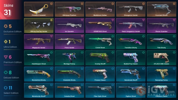 31 Skin // EU-TR // Kuronami + Glitchpop + Mystbloom + OneTap + Magepunk + Prime + Divergence + Gaia + Reaver + Ion // FULL Access // Diamond 1