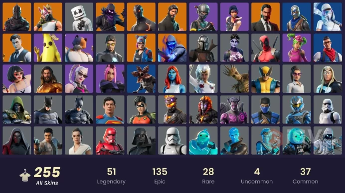FA / 252 SKINS / BLACK KNIGHT / SPARKLE SPECIALIST / THE REAPER / BLUE SQUIRE / ROYALE KNIGHT / ELITE AGENT / BLUE TEAM LEADER / OG STW