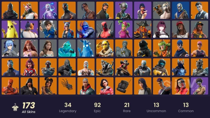 FA / 148 SKINS / BLACK KNIGHT / GALAXY / TRAVIS SCOTT / SPARKLE SPECIALIST / THE REAPER / BLUE SQUIRE / ROYALE KNIGHT / ELITE AGENT / OG STW