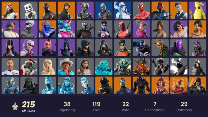 FA / 198 SKINS / THE REAPER / LEVIATHAN AXE / BLUE SQUIRE / ROYALE KNIGHT / GOLD MIDAS / GOLD BRUTUS / OMEGA (STAGE 5) / SNAKE EYES