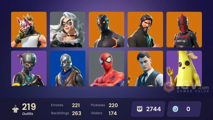 FA / 216 SKINS / THE REAPER / BLUE SQUIRE / ROYALE KNIGHT / ELITE AGENT / GOLD MIDAS / OMEGA (STAGE 5) / CLOUD STRIKER / ELITE ZADIE / OG STW