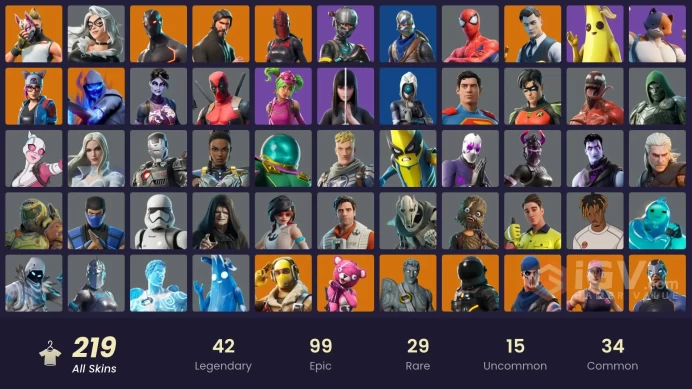 FA / 216 SKINS / THE REAPER / BLUE SQUIRE / ROYALE KNIGHT / ELITE AGENT / GOLD MIDAS / OMEGA (STAGE 5) / CLOUD STRIKER / ELITE ZADIE / OG STW