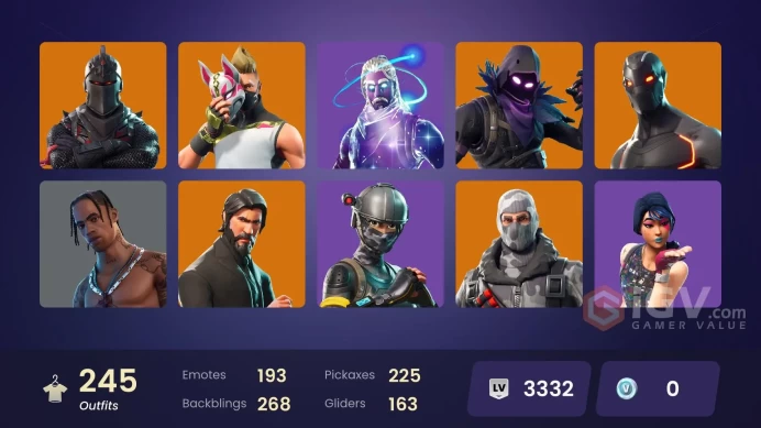 FA / 241 SKINS / BLACK KNIGHT / GALAXY / TRAVIS SCOTT / SPARKLE SPECIALIST / THE REAPER / BLUE SQUIRE / ROYALE KNIGHT / ELITE AGENT
