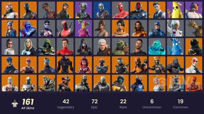 FA / 158 SKINS / EON / TRAVIS SCOTT / THE REAPER / BLUE SQUIRE / ROYALE KNIGHT / TAKE THE L / ELITE AGENT / GOLD MIDAS / OG STW