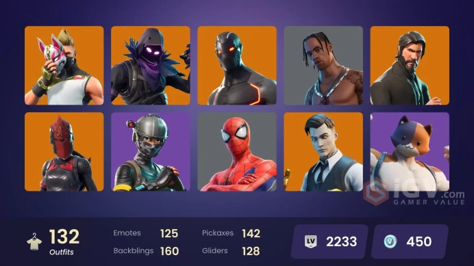 FA / 104 SKINS TRAVIS SCOTT / THE REAPER / ELITE AGENT / GOLD MIDAS / OMEGA (STAGE 5) / WORLD CUP / GOLD BRUTUS / GRIND / CLUTCH